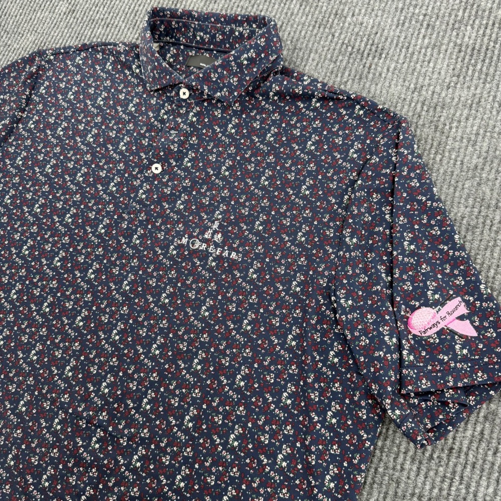 RLX Ralph Lauren Mens XL Blue Floral Golf Polo Shirt Fairways Research Logo